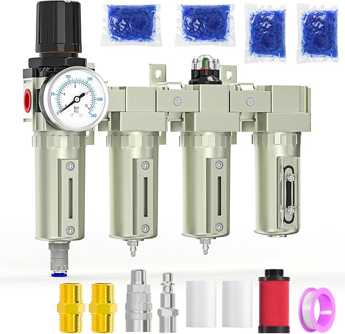 1/2" NPT Heavy Duty Industrial Grade 4 Stage Air Drying System, Auto Drain by MEANLINMEASURE