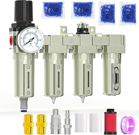 1/2" NPT Heavy Duty Industrial Grade 4 Stage Air Drying System, Auto Drain by MEANLINMEASURE