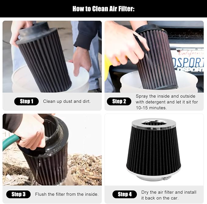 RYANSTAR 89mm 3.5" High Flow Round Tapered Cone Cool Air Filter Cleaner - Image 5