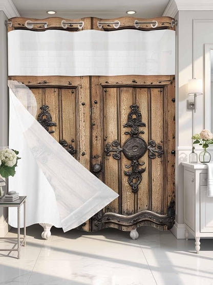 Wood Barn Door No Hook Shower Curtain - Image 4
