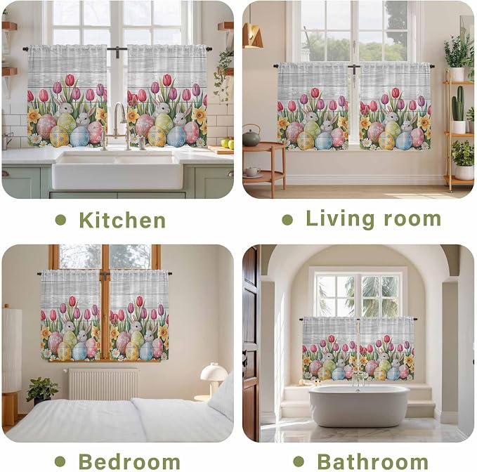 Easter Kitchen Tier Curtains 45 Inch Long 2 Panel Set, Rod Pocket Short Window - Image 8