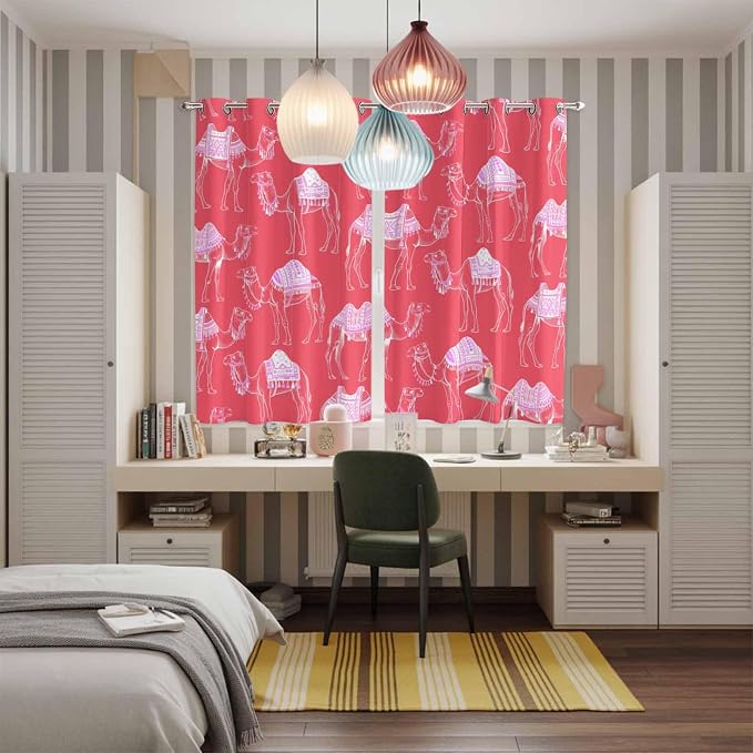 2 Panel Kitchen Cafe Curtains, Desert Camel Sunlight Filtering Nature Air - Image 5
