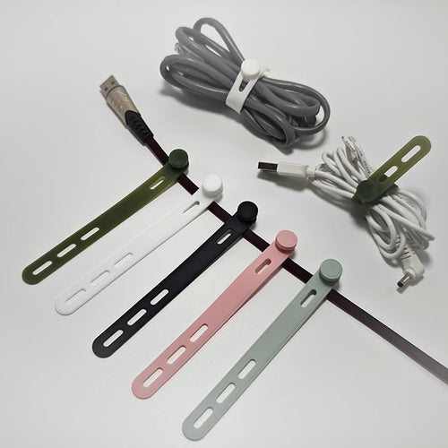 25 PCS Silicone Cable Ties Cord Organizer -[3 Adjustable Holes] Multi Color Elastic Reusable Cord Wraps Management, Home Organizer Ties for Phone Charger Electrical Cable, Travel Essentials