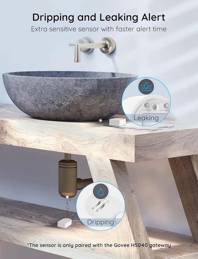 Govee Water Leak Detectors 2 Pack, 100dB Adjustable Audio Alarm Sensor, Sensitive Leak and Drip Alert, for Kitchen Bathroom Basement (Cannot Connect to Wi-Fi Directly)