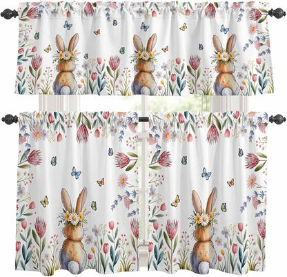 Kitchen Curtains Tiers and Valance Set of 3, Easter Light Filtering Window by Anzona