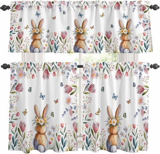 Kitchen Curtains Tiers and Valance Set of 3, Easter Light Filtering Window by Anzona