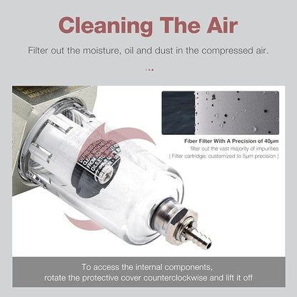 SNS Compressed Air Filter Regulator Piggyback Combo 1/4”NPT- Semi-auto Drain - Image 4