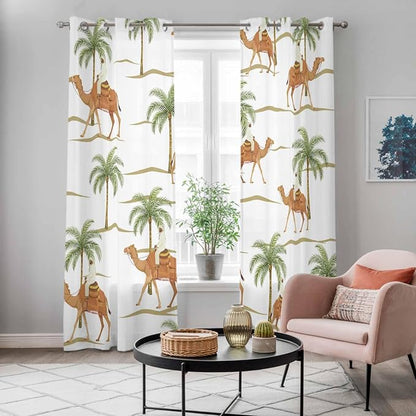 2 Panel Kitchen Cafe Curtains, Desert Camels Sunlight Filtering Nature Air - Image 5