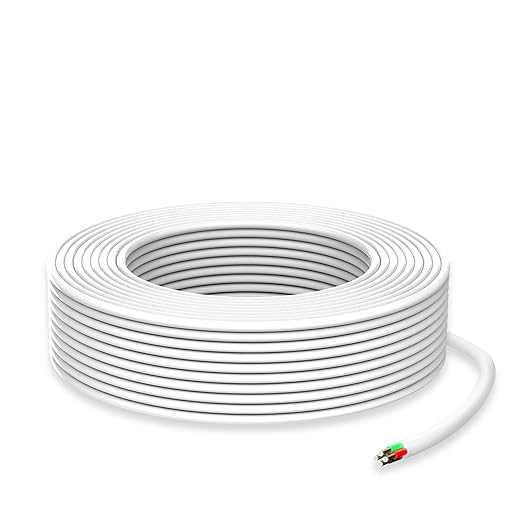 HiFind 14/4 Gauge AWG Outdoor Speaker Wire Bulk 25 FT, LLDPE UV Resistant Low Voltage CCA 4 Conductors Cable, CL2 in-Wall Burial for Home Theater,Car Audio,Automotive,Trailer-White