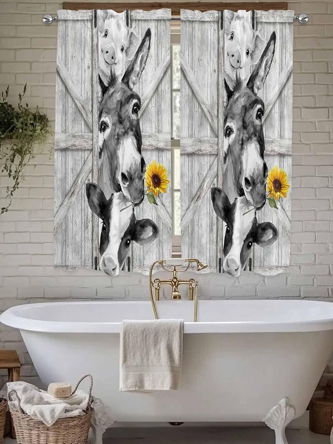 Grey Farmhouse Living Room Curtains 72 Inches Length, Vintage Sunflowers - Image 7