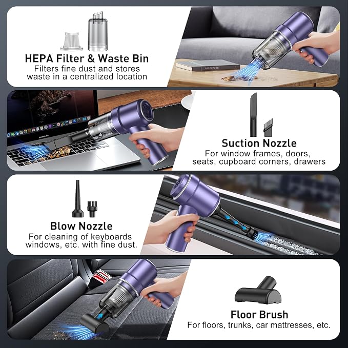 KMM Handheld Car Vacuum Cleaner, 9000PA Vacuum Cleaner & Air Duster, 120W High - Image 5