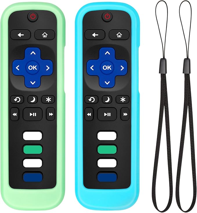 (2PC) Cover-Case-for-Roku-Remote, Glow-in-The-Dark Silicone Protective Sleeve Skin for Roku TV/Stick/Player Remote (Green/Blue)