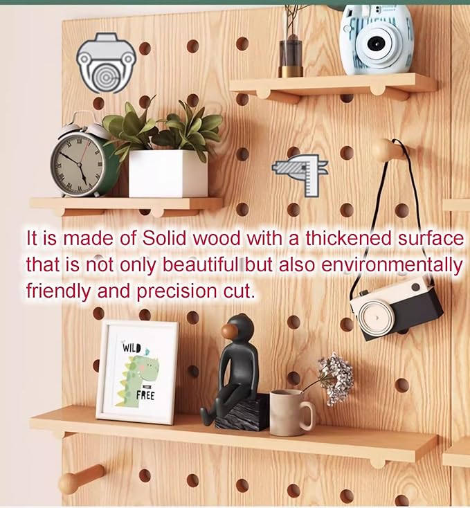 Wooden Wall Organizer Kit - Versatile Oak Display Panel for Bedroom, Office, Study, Bathroom - Wall-Mounted Storage Solution (40x60CM)