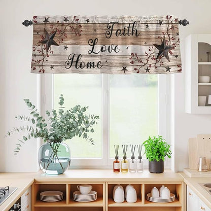 Kitchen Curtains Tiers and Valance Set of 3, Rustic Star Brown Light Filtering - Image 4