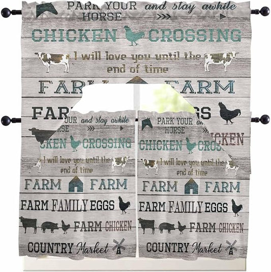 Farmhouse Swag Kitchen Curtains Valance and Tier Set, Rod Pocket Short Curtain by Unknown