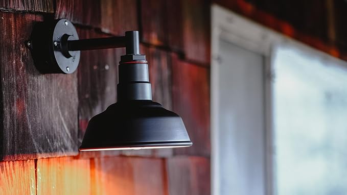 Steel Lighting Co. Hawthorne Barn Light | Outdoor Wall Mounted | 8 inch Dome | 23 inch Gooseneck| Small Farmhouse Light Made in America | Galvanized Exterior/Galvanized Interior