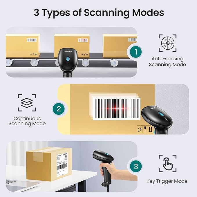 Barcode Scanner with Stand, USB Wired Inventory 2D 1D QR Code Scanner,Compatible with Computer POS MAC with Automatic Scanning, Handheld Barcode Reader for Library Supermarket（Green）