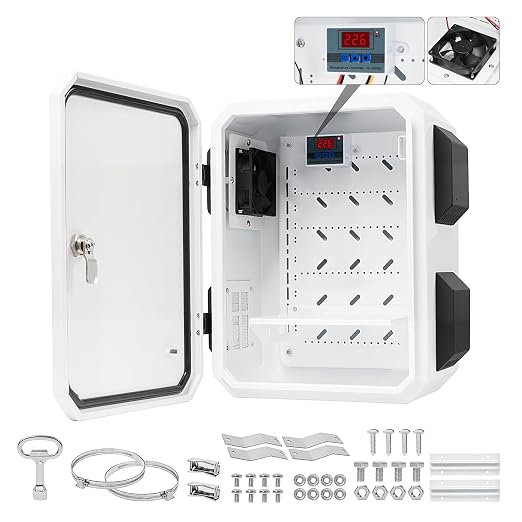 Outdoor Electrical Box with Key Lock, 12V Cooling Fan & Temperature Controller by Exqutoo