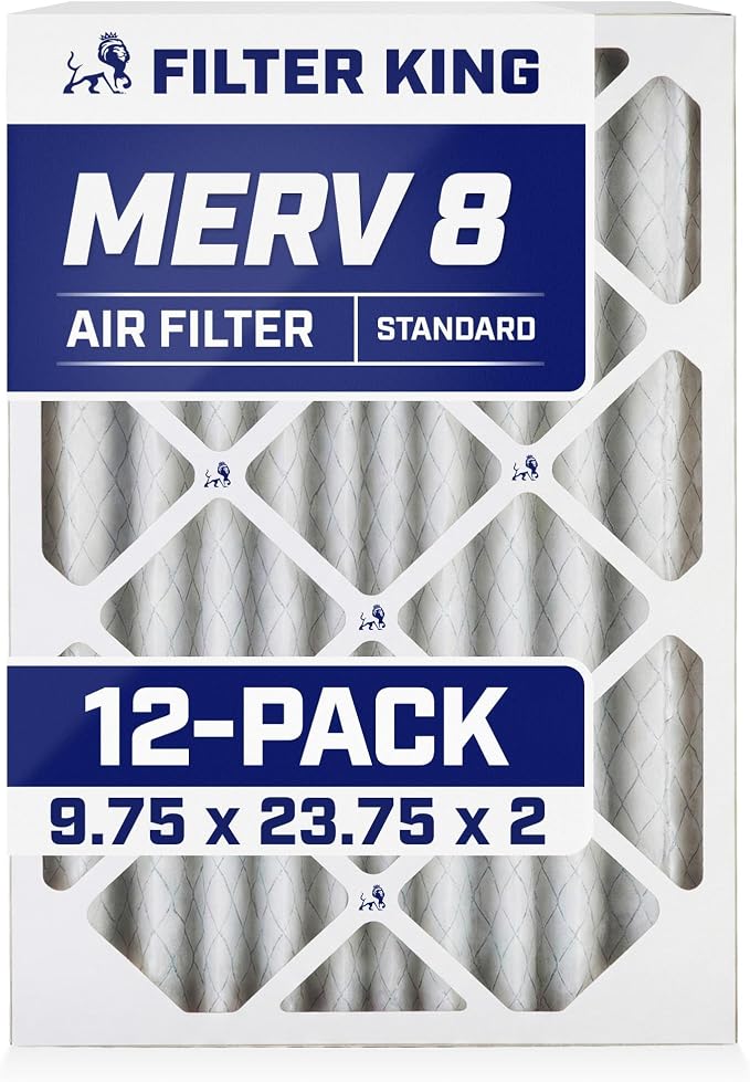 Filter King Air Filters 9.75x23.75x2 | 12-PACK | MERV 8 HVAC Pleated AC Furnace by FilterKing