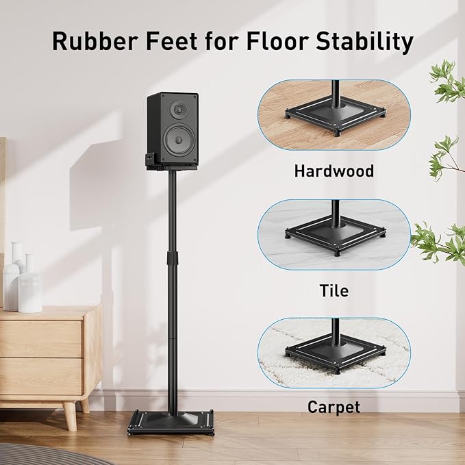 PERLESMITH Universal Speaker Stands for Surround Sound -Height Adjustable Extend 33.3”to 45.1”, Floor Speaker Stand for Satellite & Studio & Bookshelf Speakers up to 11LBS,1 Pair Black, PSSS2