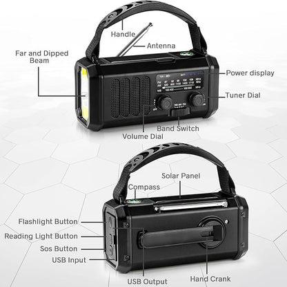Emergency NOAA Weather Radio, 10000mAh/37000mWh, Solar Hand Crank Radio - Image 4