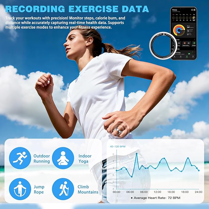 S SECRETTOP Smart Ring for Women Men, Fitness Ring with Heart Rate, SpO2, Sleep Monitoring, Pedometer Monitoring,IP68 Waterproof, No Subscription Fee(Silver 11)