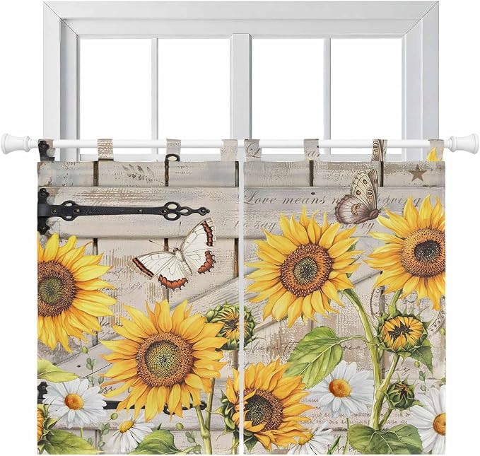 Farm Flowers Bedroom Curtains 63 Inch Length, Window Curtains Tab Top, Retro by Unknown