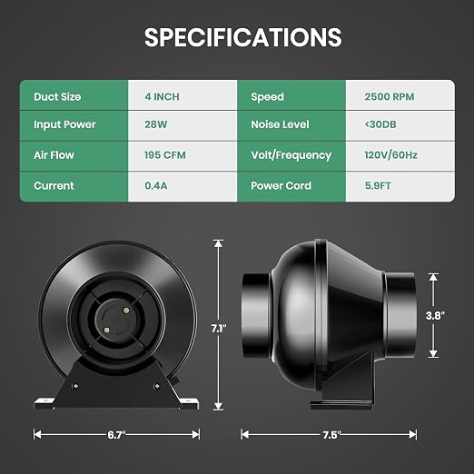 InfiniPower 4 Inch 195 CFM Inline Ventilation Variable Fan Speed Controller - Image 6