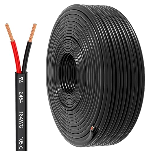 18 Gauge Wire 2 Conductor Electrical Wire, 18 AWG 0.82mm² Wire PVC Cord, 12V/24V DC Low Voltage/Copper-clad Aluminum(CCA) 2 Wire for Automotive Wire LED Strips Lamp Lighting Marine(30.5M/100FT)