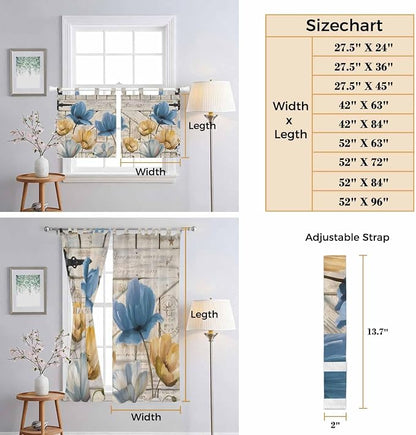Blue Yellow Tulips Kitchen Curtains 36 Inch Length, Small Window Curtains Tab - Image 8