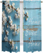 Farmhouse Wooden Grain Kitchen Curtains, Vintage Shabby Chic Flower Blue Light by Unknown