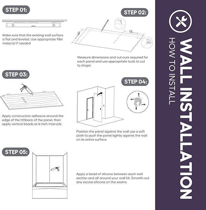White Acrylic Shower Wall Surround 36"x 60"x 80" - Waterproof, Easy-to-Install, Two Shelf Units Kit Included - Shower Wall Surround Panels - Subway Tiles Pattern, Classic Shelves
