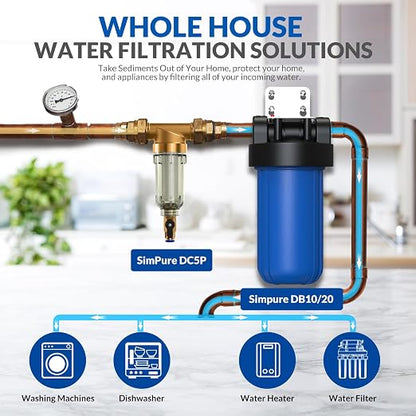 SimPure 100/500 Micron Spin Down Sediment Filter, Reusable Whole House Sediment - Image 6