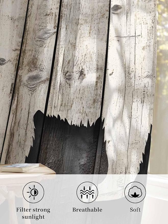 Sheer Curtains 108 Inches Long, Vintage White Brown Bear Semi Sheer Curtains - Image 6