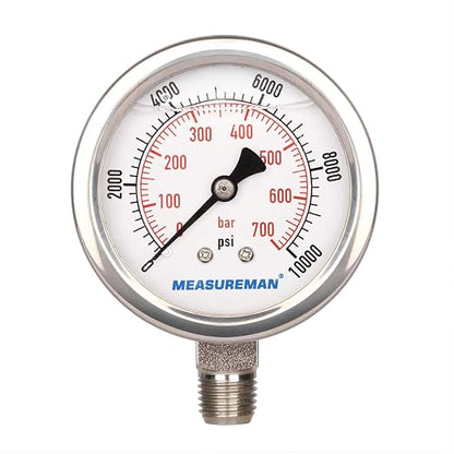 MEASUREMAN 2-1/2" dial, Glycerin Filled Hydraulics Pressure Gauge Stainless by MEASUREMAN