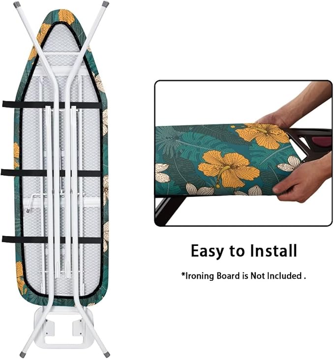 ZCFYGDX Hawaiian Flower Leaf Print Ironing Board Cover Large, Elastic Edges Nylon Buckle Straps Fasteners,L-Size (17 x 49 in) Resist Scorching & Staining Breathable Wear-Resistant Easy Install