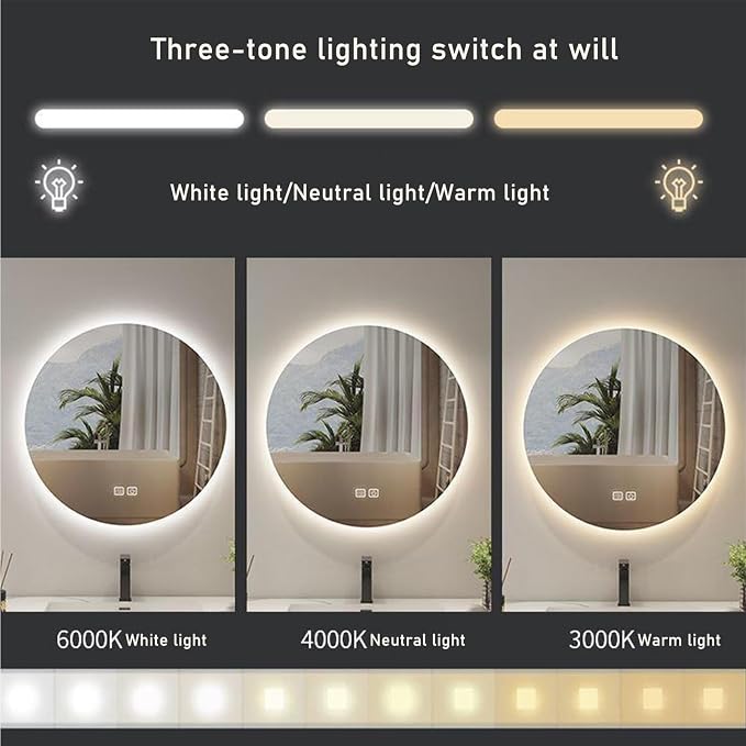 3 Colors LED Bathroom Mirror, Lighted Bathroom Makeup Wall Mounted Mirror - Image 4