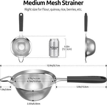 U-Taste Medium Fine Mesh Strainer: 18/8 Stainless Steel 4.73in 30 Mesh Kitchen - Image 2