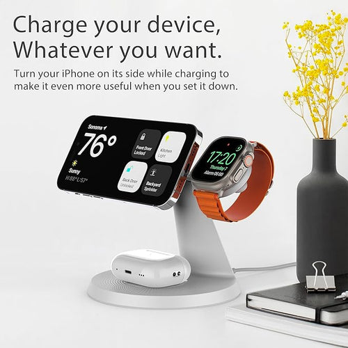 3-in-1 Wireless Charging Station for Apple Devices - Fast Charging Station for iPhone and Watch with MagSafe, Stable Charger Stand for iPhone 17 Air 16 15 14 13 12 Series & iWatch & AirPods