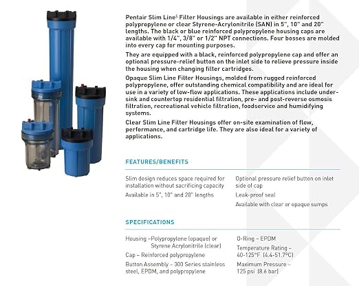 Pentair Pentek 158008 Traditional Slim Line Filter Housing, 3/8" NPT #10 Under - Image 2