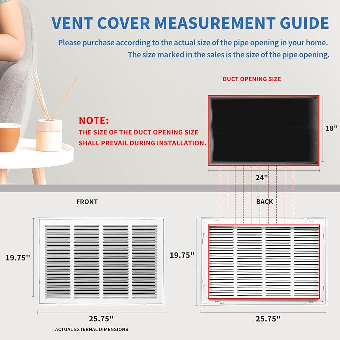 24x18 Return Air Grille, Return Air Vent Cover - Image 4