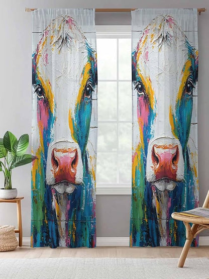 Sheer Curtains 96 Inches Long, Farmhouse Oil Painting Semi Sheer Curtains Light - Image 5
