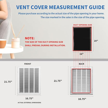 16x20 Return Air Grille, Return Air Vent Cover - Image 4