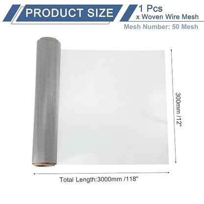 uxcell 50 Mesh 118" x 12" Woven Wire Mesh, 304 Stainless Steel Air Vent Filter - Image 2