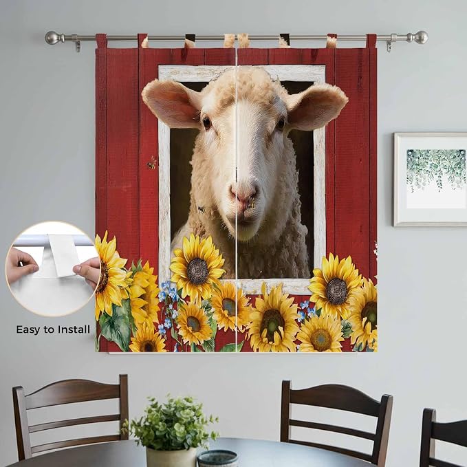 Sheep Sunflower Living Room Curtains 84 Inch Length, Window Curtains Tab Top - Image 4