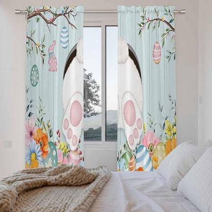 Easter Bunny Window Curtains 72 Inch Long 2 Panel Set, Rod Pocket Long Curtains - Image 4