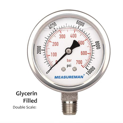 MEASUREMAN 2-1/2" dial, Glycerin Filled Hydraulics Pressure Gauge Stainless - Image 3