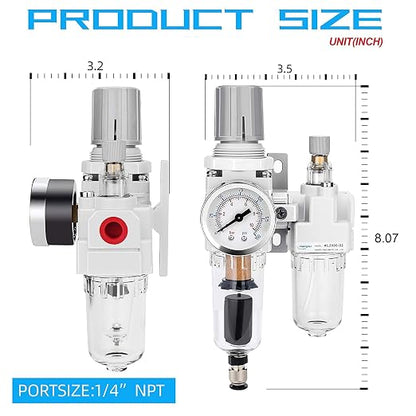 NANPU 1/4" NPT Auto-Drain Air Filter Regulator Lubricator Combo Water/Oil Trap - Image 3