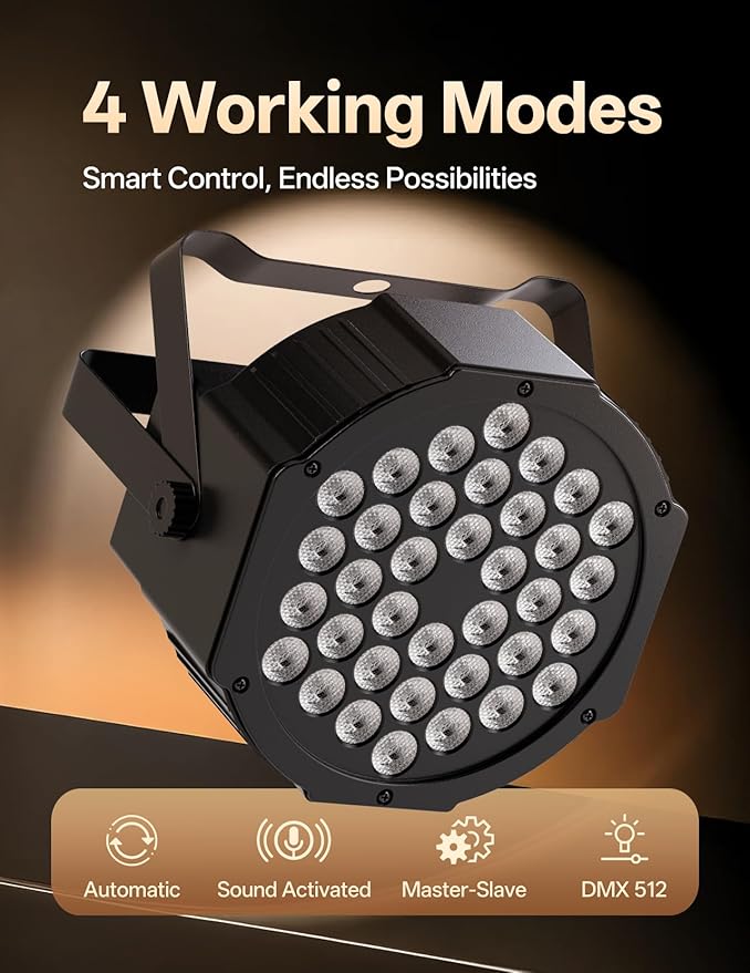36 LED Stage Lights 7 Modes RGB DJ Par Lights with Sound Activated Remote and DMX Control DJ Uplighting for Birthday Party Events Wedding Christmas Stage Lighting (10 Packs)