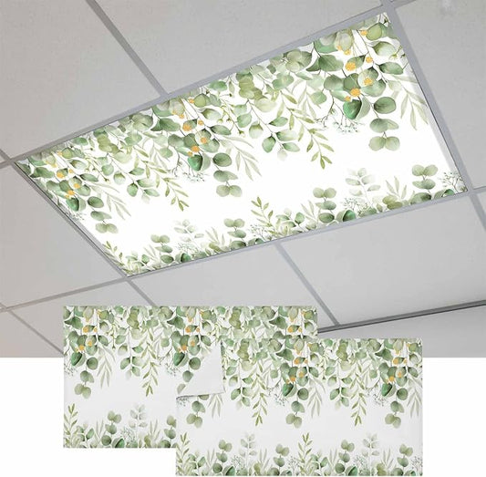 Fluorescent Light Covers for Ceiling Lights Sage Green Eucalyptus Leaves by Home+L6
